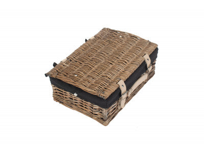 "Basket, 14" ANTIQUE WASH SPLIT WILLOW HAMPER with BLACK LINING"