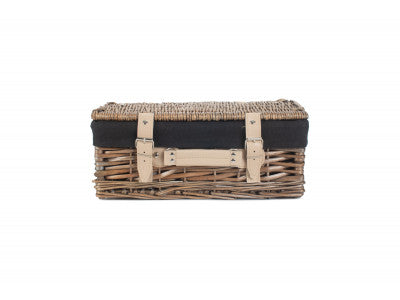 "Basket, 14" ANTIQUE WASH SPLIT WILLOW HAMPER with BLACK LINING"