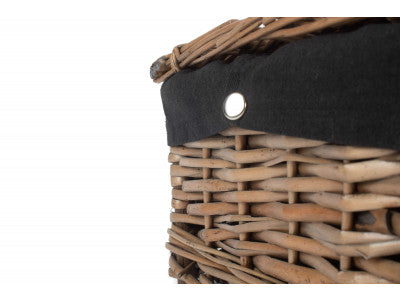 "Basket, 14" ANTIQUE WASH SPLIT WILLOW HAMPER with BLACK LINING"
