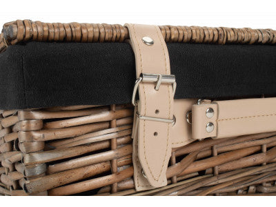 "Basket, 14" ANTIQUE WASH SPLIT WILLOW HAMPER with BLACK LINING"