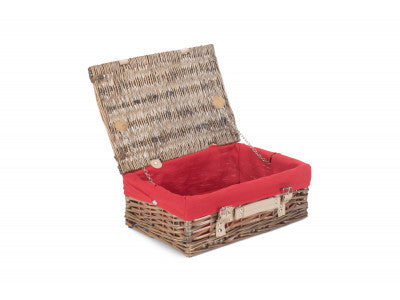 "Basket, 14" ANTIQUE WASH SPLIT WILLOW HAMPER with RED LINING"