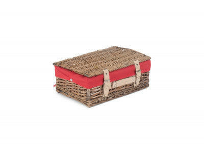 "Basket, 14" ANTIQUE WASH SPLIT WILLOW HAMPER with RED LINING"