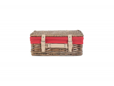 "Basket, 14" ANTIQUE WASH SPLIT WILLOW HAMPER with RED LINING"