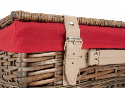 "Basket, 14" ANTIQUE WASH SPLIT WILLOW HAMPER with RED LINING"