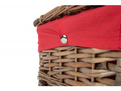 "Basket, 14" ANTIQUE WASH SPLIT WILLOW HAMPER with RED LINING"