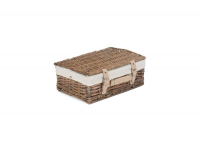 "Basket, 14" ANTIQUE WASH SPLIT WILLOW HAMPER with WHITE LINING"