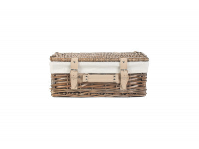 "Basket, 14" ANTIQUE WASH SPLIT WILLOW HAMPER with WHITE LINING"