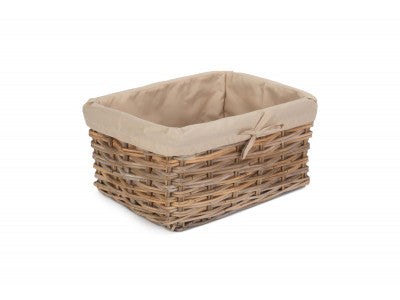 Basket, LARGE RECTANGULAR CORDURA LINED GREY RATTAN STORAGE BASKET