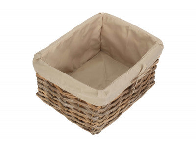 Basket, LARGE RECTANGULAR CORDURA LINED GREY RATTAN STORAGE BASKET
