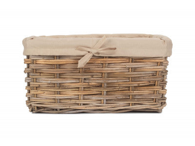 Basket, LARGE RECTANGULAR CORDURA LINED GREY RATTAN STORAGE BASKET