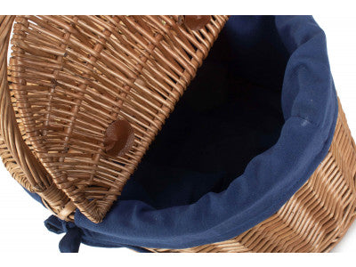 Basket, LIGHT STEAMED OVAL LIDDED HAMPER with NAVY BLUE LINING 