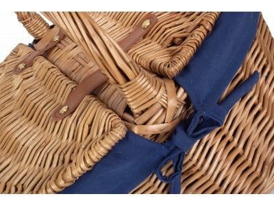 Basket, LIGHT STEAMED OVAL LIDDED HAMPER with NAVY BLUE LINING 