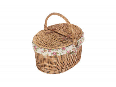 Basket, LIGHT STEAMED OVAL LIDDED HAMPER with GARDEN ROSE LINING