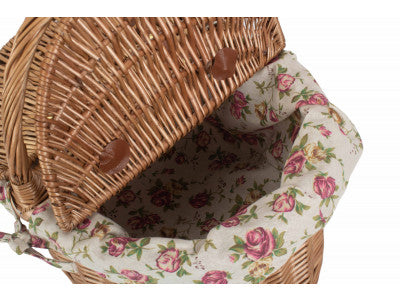 Basket, LIGHT STEAMED OVAL LIDDED HAMPER with GARDEN ROSE LINING