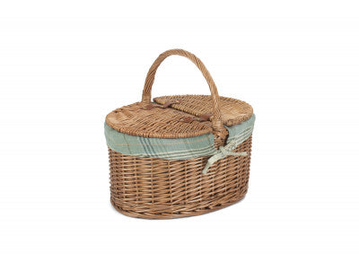 Basket, LIGHT STEAMED OVAL LIDDED HAMPER with CREAM TARTAN LINING