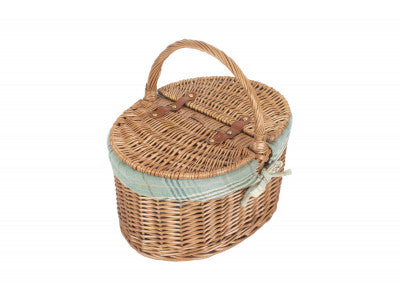 Basket, LIGHT STEAMED OVAL LIDDED HAMPER with CREAM TARTAN LINING