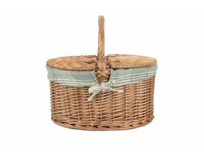 Basket, LIGHT STEAMED OVAL LIDDED HAMPER with CREAM TARTAN LINING