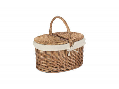 Basket, LIGHT STEAMED OVAL LIDDED HAMPER with WHITE LINING