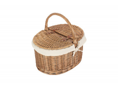 Basket, LIGHT STEAMED OVAL LIDDED HAMPER with WHITE LINING