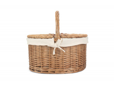 Basket, LIGHT STEAMED OVAL LIDDED HAMPER with WHITE LINING