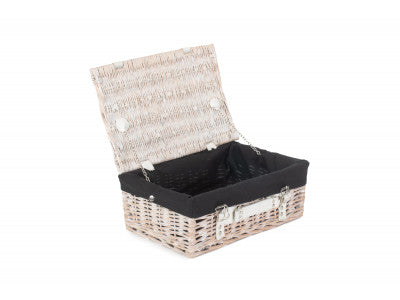 "Basket, 14" WHITE HAMPER with BLACK LINING"