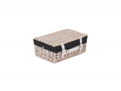 "Basket, 14" WHITE HAMPER with BLACK LINING"
