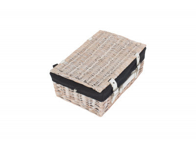 "Basket, 14" WHITE HAMPER with BLACK LINING"