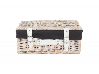 "Basket, 14" WHITE HAMPER with BLACK LINING"
