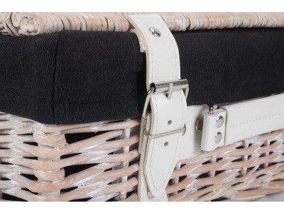 "Basket, 14" WHITE HAMPER with BLACK LINING"