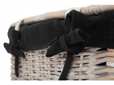 "Basket, 14" WHITE HAMPER with BLACK LINING"