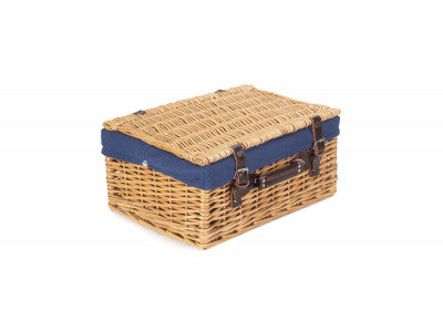 "Basket, 16" BUFF HAMPER with NAVY BLUE LINING"