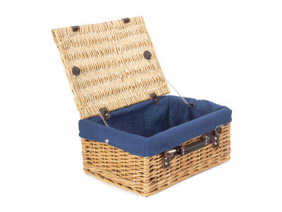 "Basket, 16" BUFF HAMPER with NAVY BLUE LINING"