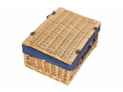 "Basket, 16" BUFF HAMPER with NAVY BLUE LINING"