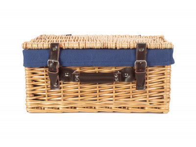 "Basket, 16" BUFF HAMPER with NAVY BLUE LINING"