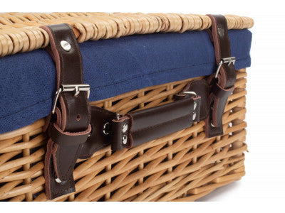 "Basket, 16" BUFF HAMPER with NAVY BLUE LINING"
