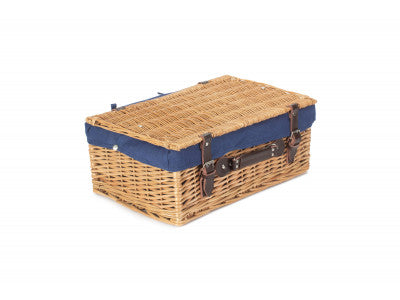 "Basket, 18" BUFF HAMPER with NAVY BLUE LINING"