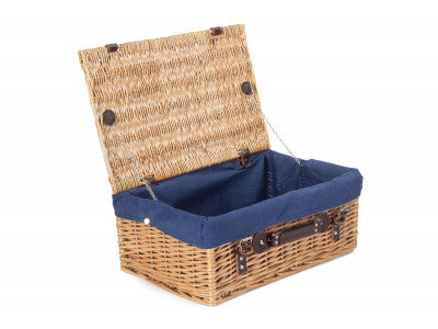 "Basket, 18" BUFF HAMPER with NAVY BLUE LINING"