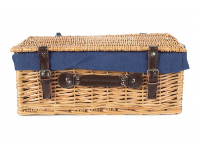 "Basket, 18" BUFF HAMPER with NAVY BLUE LINING"