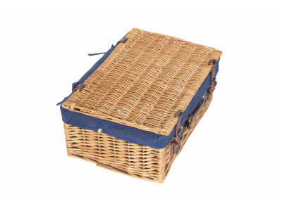"Basket, 18" BUFF HAMPER with NAVY BLUE LINING"