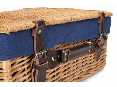 "Basket, 18" BUFF HAMPER with NAVY BLUE LINING"