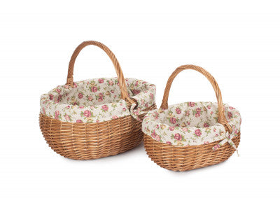 Basket, Set of 2 DELUXE SHOPPER with GARDEN ROSE LINING 