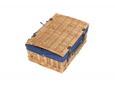 "Basket, 14" WICKER HAMPER with NAVY BLUE LINING"