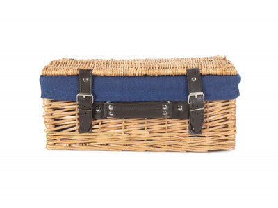 "Basket, 14" WICKER HAMPER with NAVY BLUE LINING"