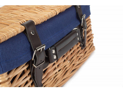 "Basket, 14" WICKER HAMPER with NAVY BLUE LINING"