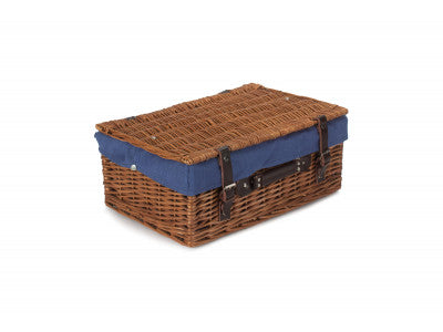 "Basket, 18" DOUBLE STEAMED HAMPER with NAVY BLUE LINING"