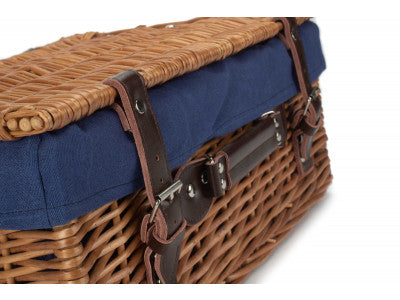 "Basket, 18" DOUBLE STEAMED HAMPER with NAVY BLUE LINING"