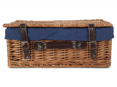 "Basket, 18" DOUBLE STEAMED HAMPER with NAVY BLUE LINING"