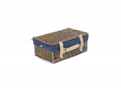 "Basket, 14" ANTIQUE WASH HAMPER with NAVY BLUE LINING"