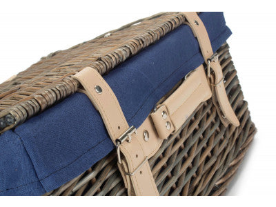 "Basket, 16" ANTIQUE WASH HAMPER with NAVY BLUE LINING"
