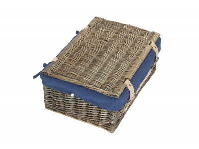 "Basket, 18" ANTIQUE WASH HAMPER with NAVY BLUE LINING"